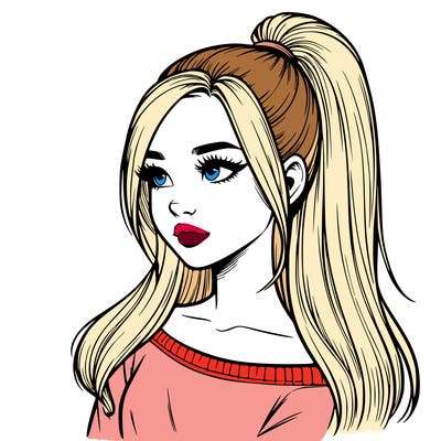 realistic girl with a high ponytail