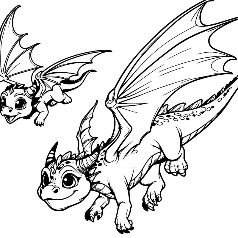 one tiny dragon one big dragon realistic flying