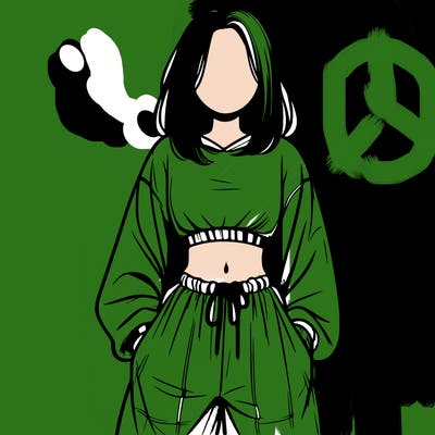 realistic girl faceless with baggy pants and a crop top