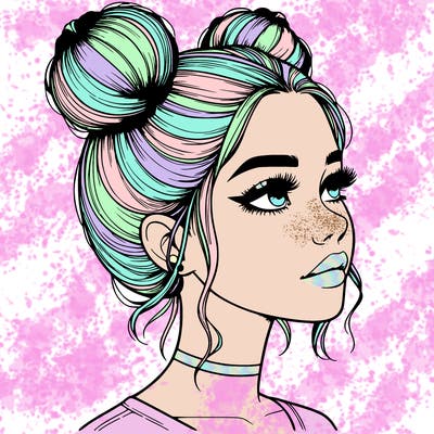 realistic girl with buns on the top of her head