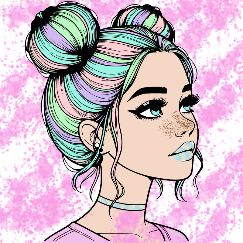 realistic girl with buns on the top of her head