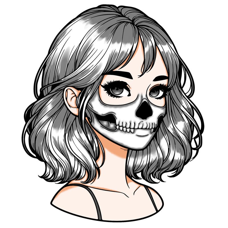 realistic girl with skull