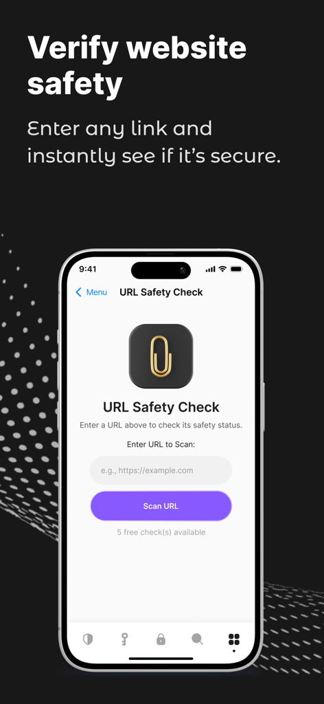 Interface de l'application InvisiCheck montrant la fonctionnalité de vérification de la sécurité des URL pour vérifier les liens de sites Web.