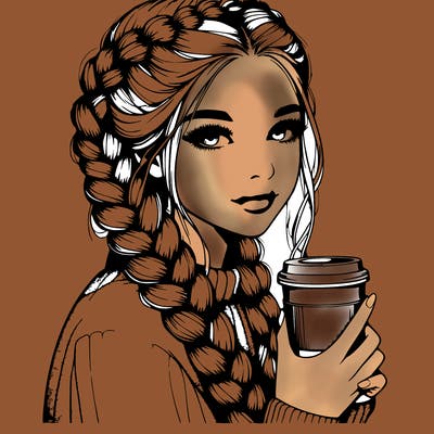 realistic girl with dutch braids and coffee