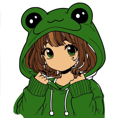 a cute teenage girl wearing a frog hoodie