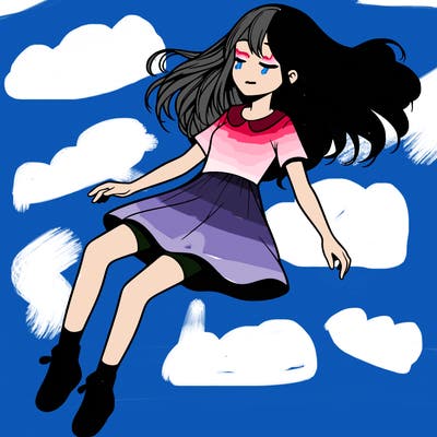 realistic girl floating