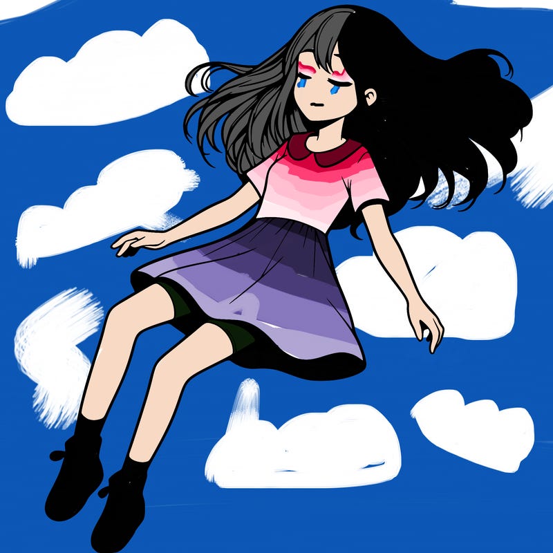 realistic girl floating