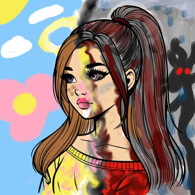 realistic girl with a high ponytail