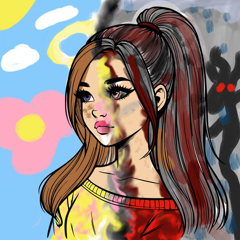 realistic girl with a high ponytail