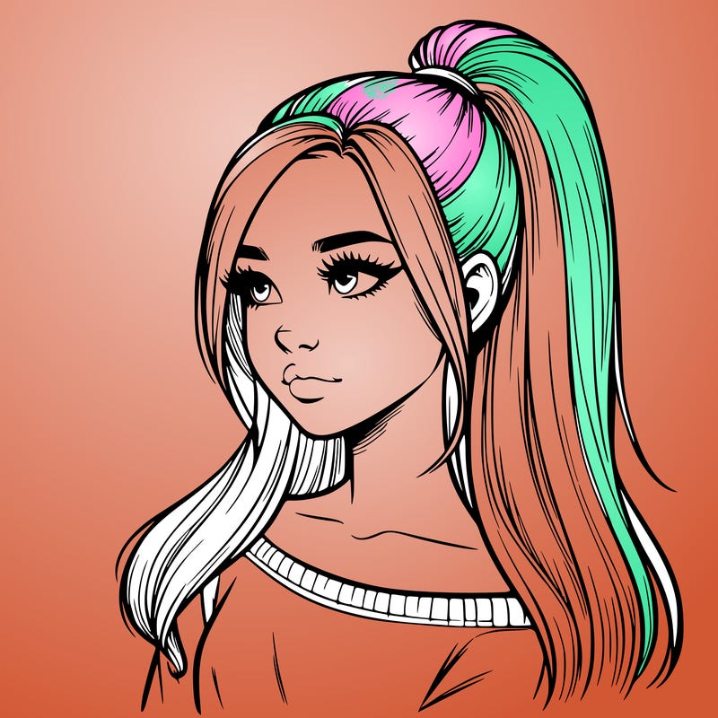 realistic girl with a high ponytail