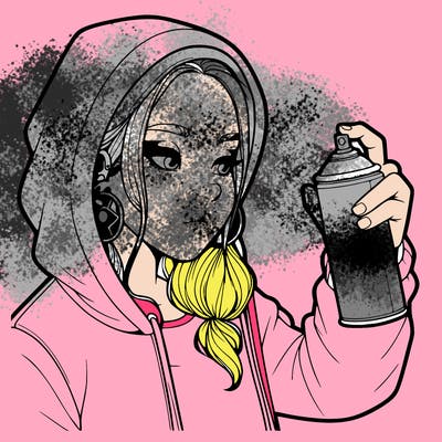 a realistic girl, spray painting
