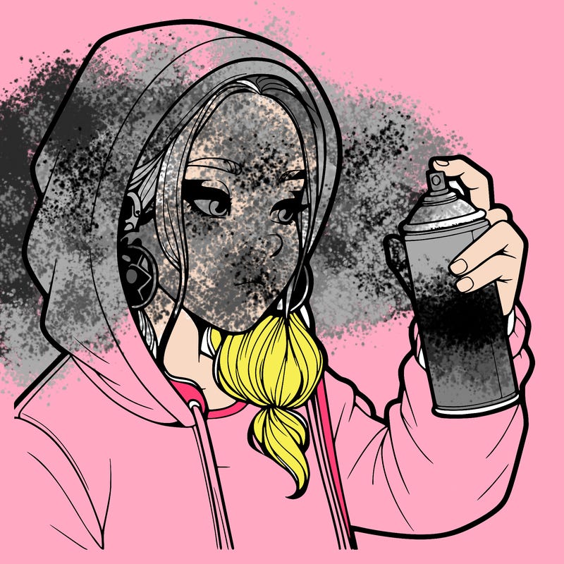a realistic girl, spray painting