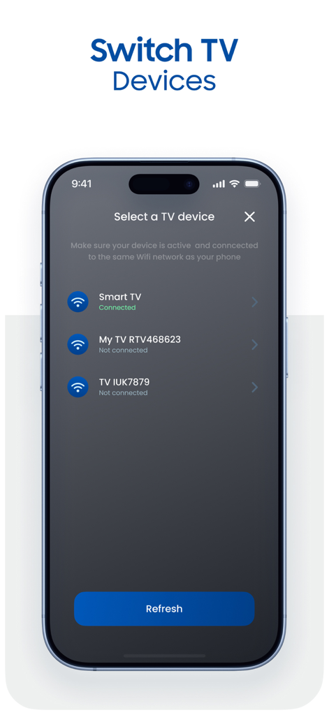 Remote Control for TV Smart - Interfaz para cambiar entre diferentes dispositivos Smart TV en una aplicación de control remoto móvil