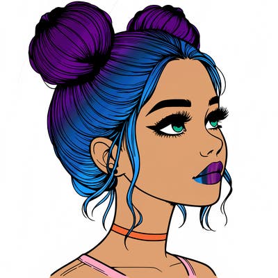 realistic girl with buns on the top of her head