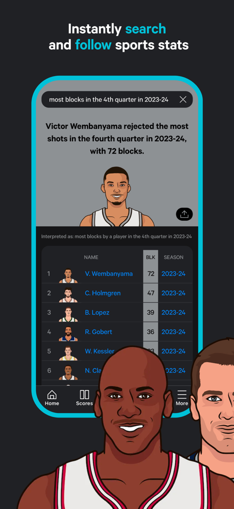 StatMuse app interface displaying NBA player statistics and AI search results