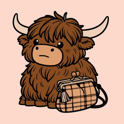 highland cow in a purse