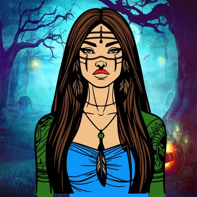 realistic native american woman gorgeous tall long hair and tattoos