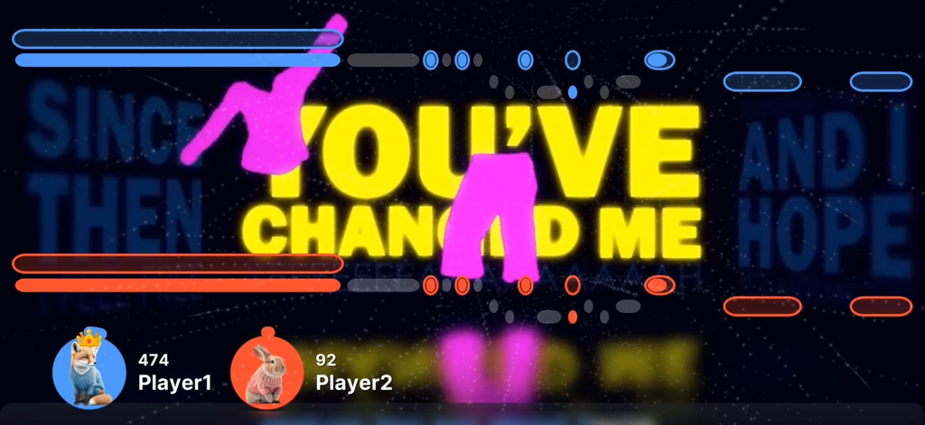 SingFever - Your Sing Game - SingFever karaoke game interface showing a duet performance with scores and real-time pitch detection.