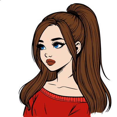 realistic girl with a high ponytail