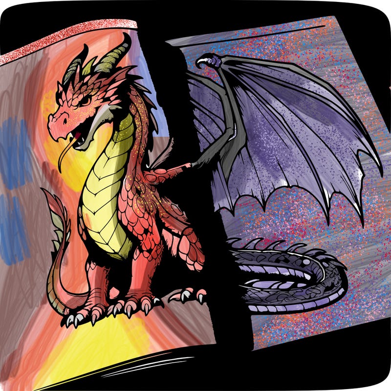 a realistic sketch in a book of a dragon