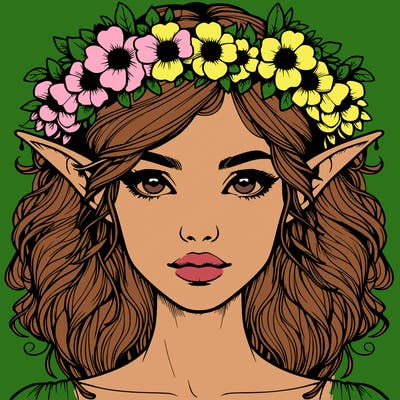 realistic female elf with flower crown