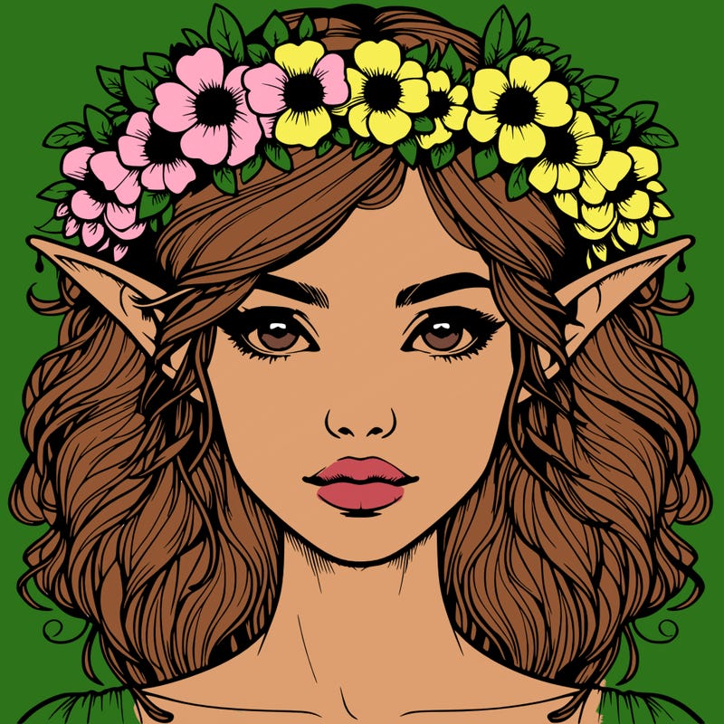 realistic female elf with flower crown