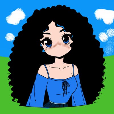 a black anime girl with long afro hair