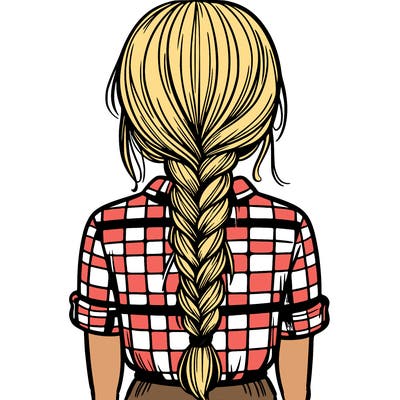 girl with braid down her back and plaid shirt