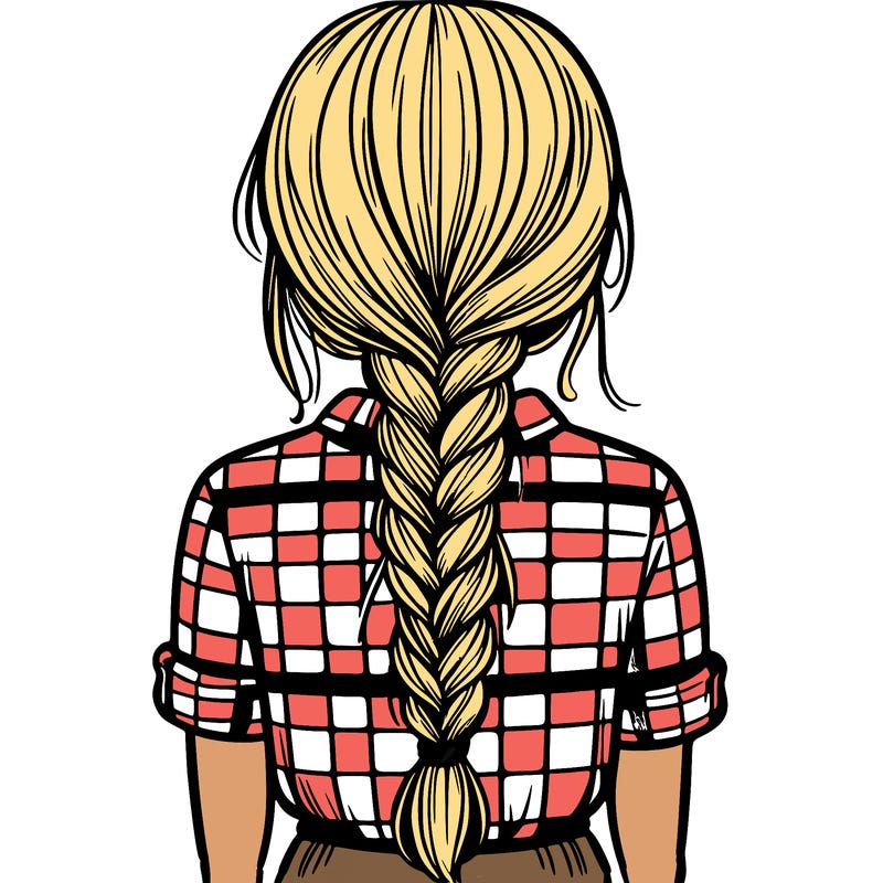 girl with braid down her back and plaid shirt