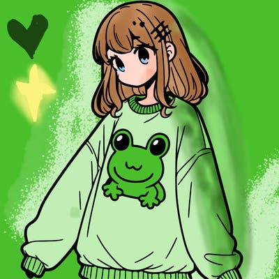 girl wearing frogging sweatshirt