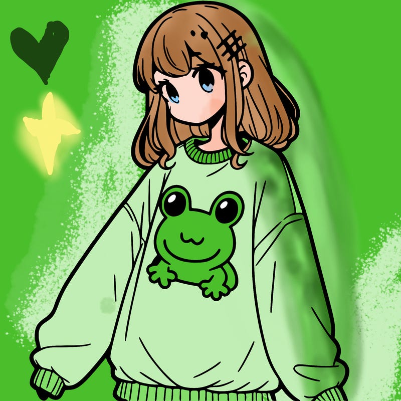 girl wearing frogging sweatshirt
