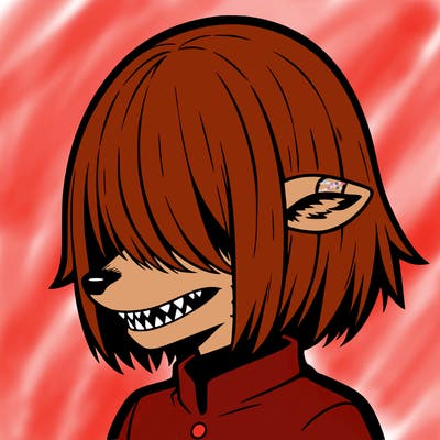 sharp teeth deer man with bob haircut