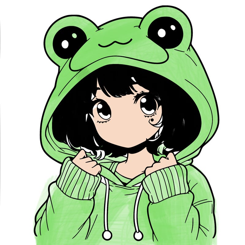 a cute teenage girl wearing a frog hoodie