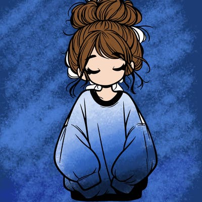 girl with baggy sweatshirt and messy bun