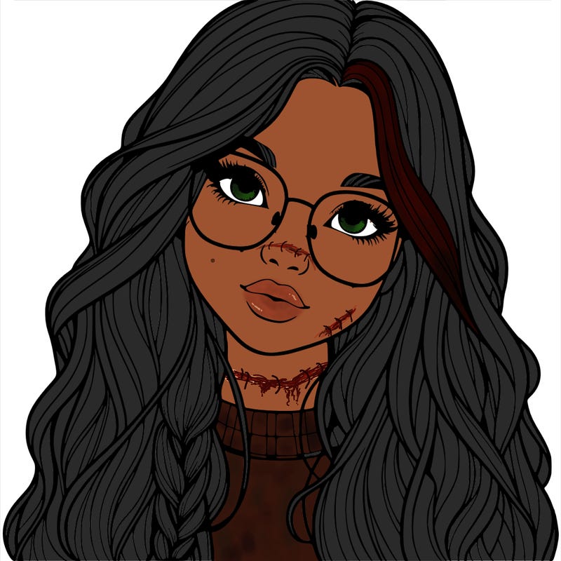 girl with long hair and freckles and glasses realistic