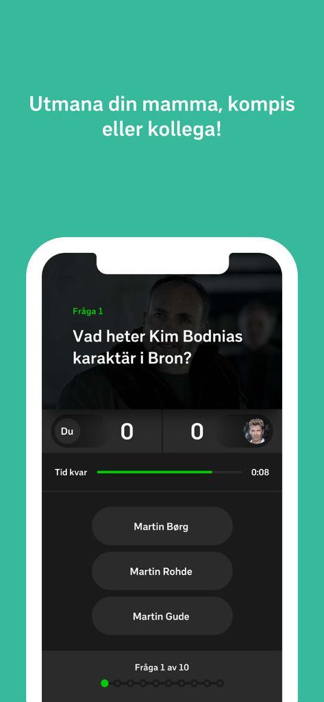 SVT Duo - Una pregunta de un concurso de trivias en la interfaz de la aplicación de segunda pantalla de SVT Duo