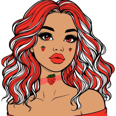 realistic girl with wavy hair and lips