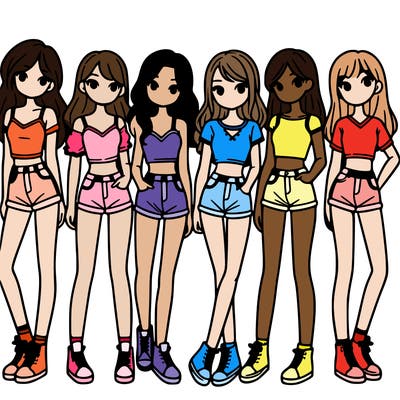 a group of girls wearing crop tops and shorts