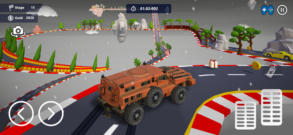 Orange armored truck on a sky parkour race track in Car Stunts 3D