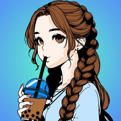 realistic girl with braided hair drinking boba