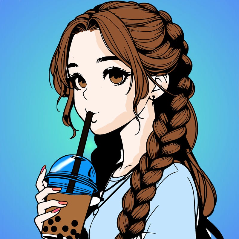 realistic girl with braided hair drinking boba