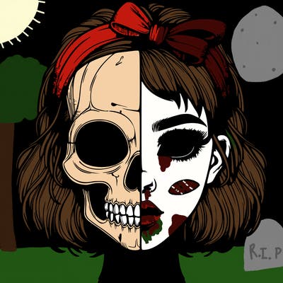 realistic girl with half skull mask