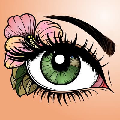 realistic eye with flower