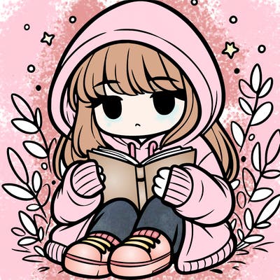 girl in oversized hoodie reading a book