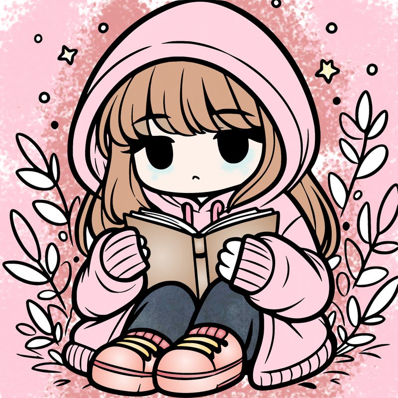 girl in oversized hoodie reading a book