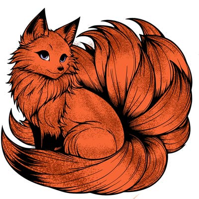 realistic detailed 9 tailed anime fox