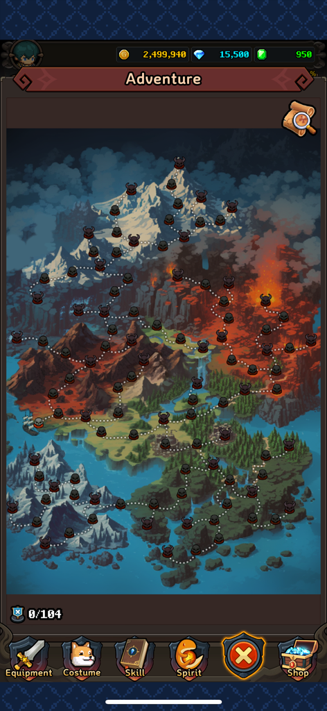 Dragon Slayer IDLE RPG - Dragon Slayer IDLE RPG adventure world map showing progress through various stages and diverse game environments