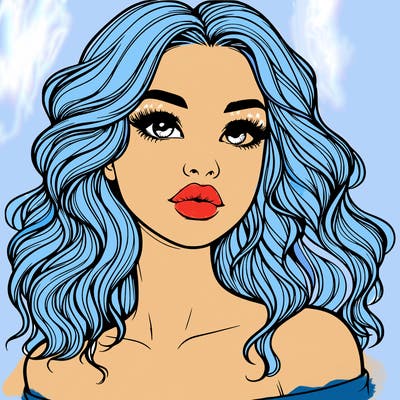 realistic girl with wavy hair and lips