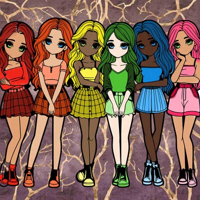 a group of girls realistic