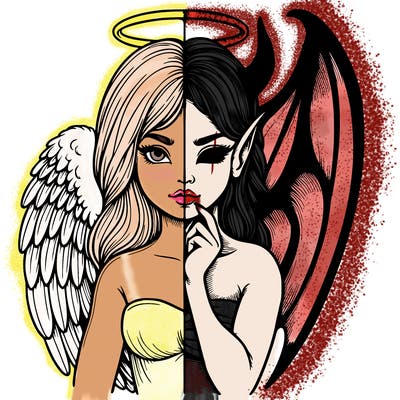 realistic angel half demon